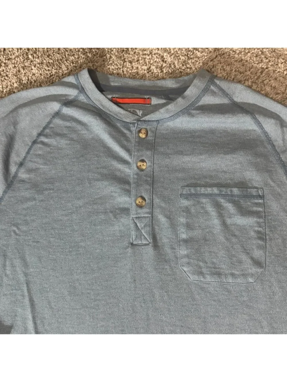 The North Face Shirt Men's XL Blue Long Sleeve Henley Raglan Chest Pocket